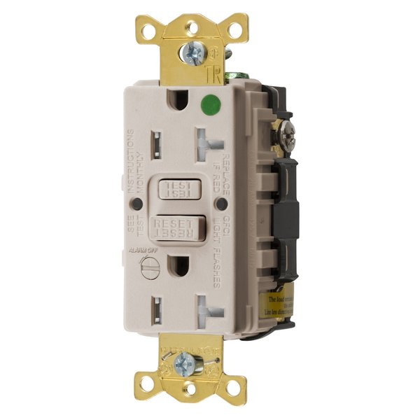 Bryant Receptacle, 20A, Comm, HG, Self test, Tamper Resistant, Alarm, GFR, Light Almond GFST83LATRB